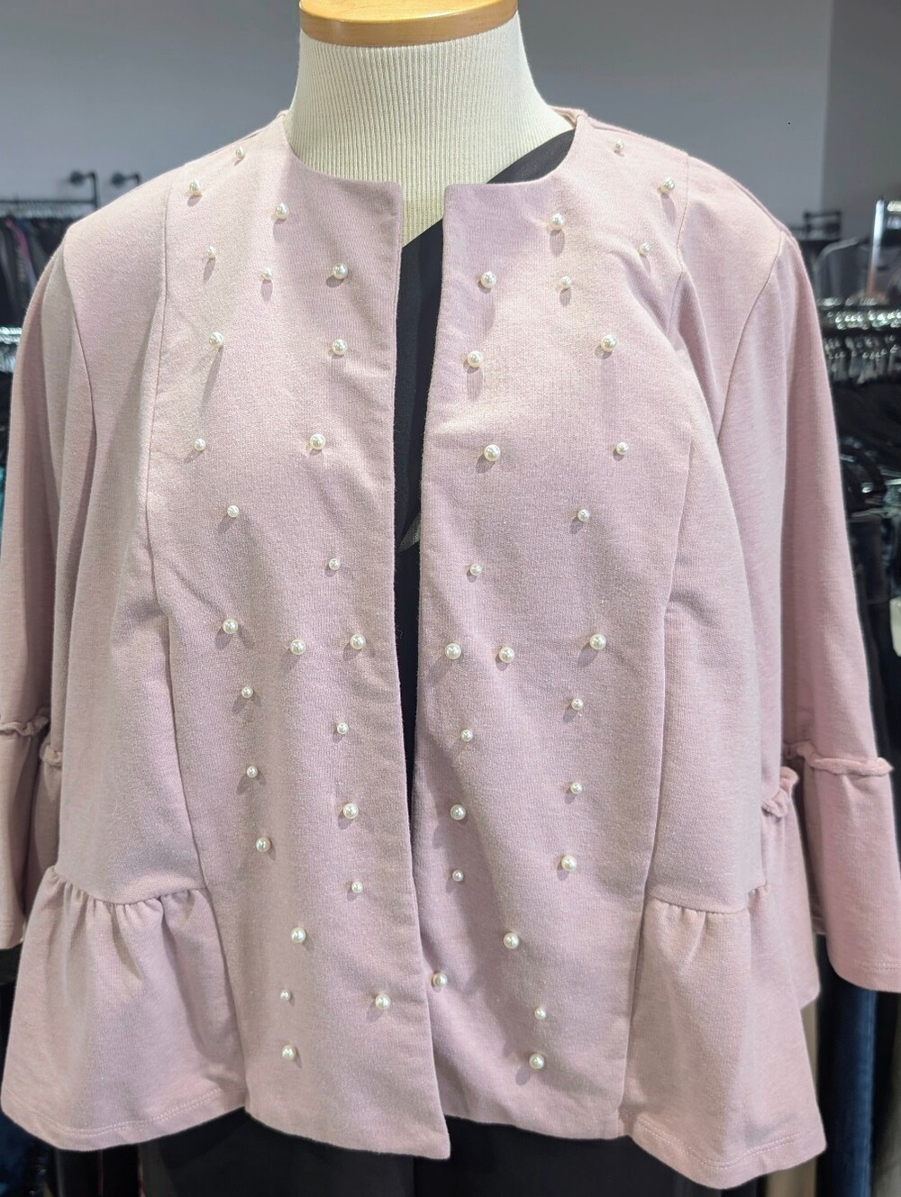 Lane Bryant Pink Pearl-Embellished Open Front Jacket